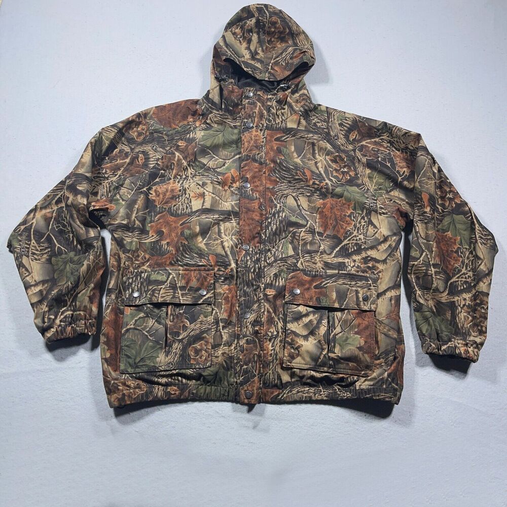 AGO All Game Outfitters Hunting Jacket‎ Mens Size XL Camo Hooded Full Zip Mossy